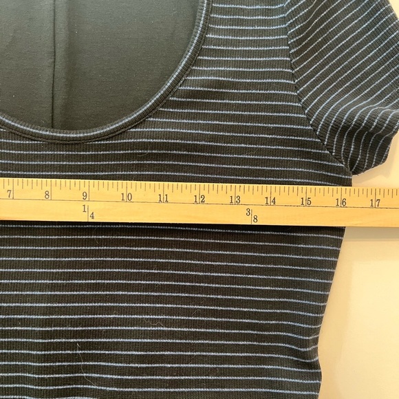 Marine Layer Lexi Rib Black Blue Striped Short Sleeve Midi T-Shirt Dress Size XL - Picture 10 of 11